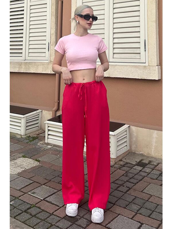 Madmext Fuşya Krinkıl Kumaş Basic Kadın Plaj Pantolon Mg1778