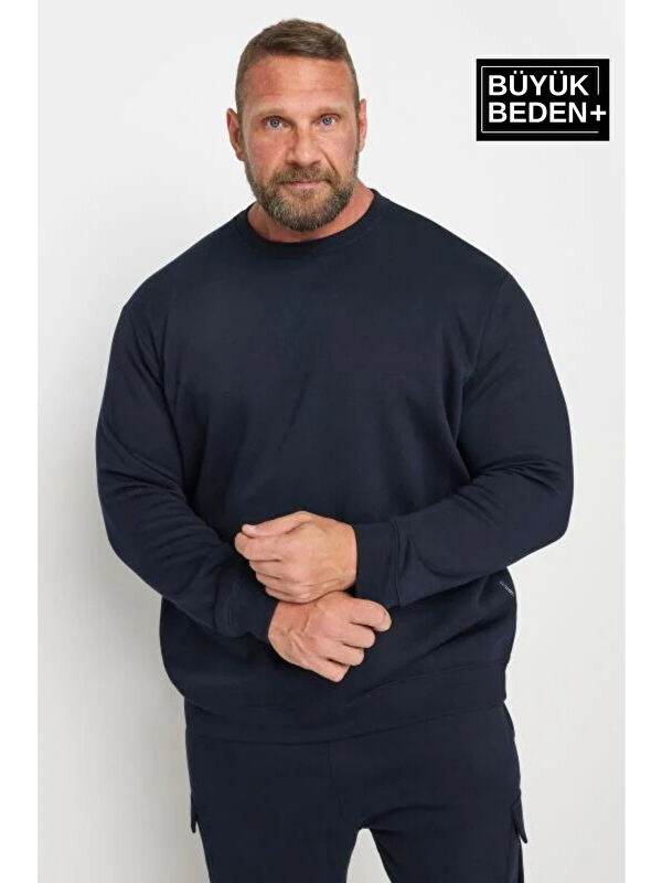 Süperlife Erkek  Bisiklet Yaka İnce Büyük Beden Sweatshirt SPR24BSW56
