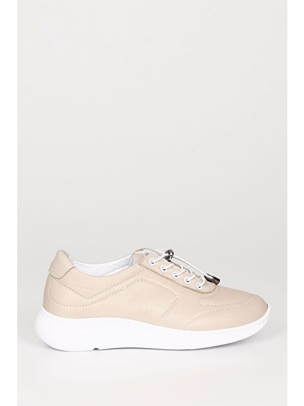 Hakiki Deri Yuvarlak Burun Dolgu Taban Bağcıklı Kadın Sneaker 42320 - Görsel 5