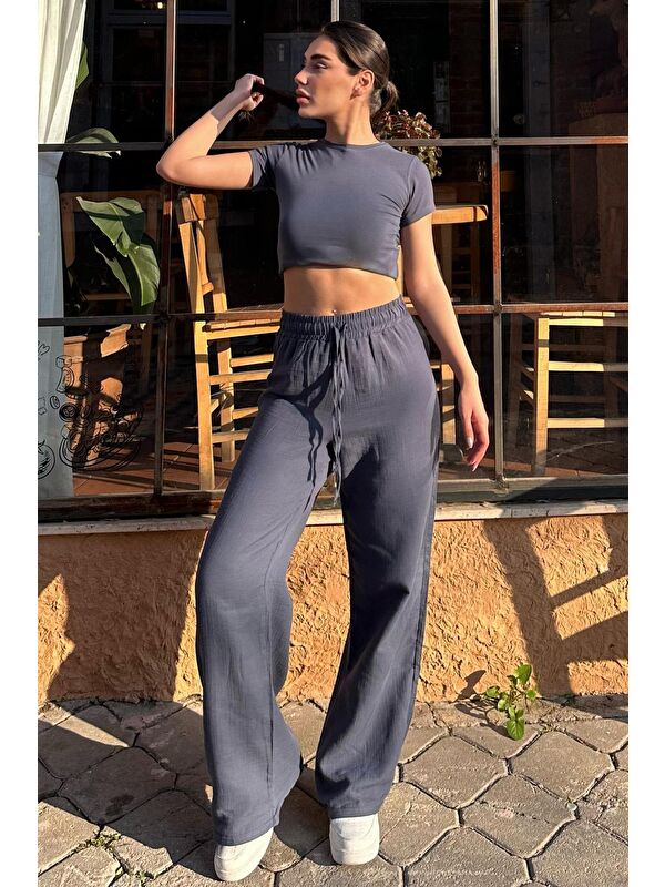 Madmext Füme Bol Paça Müslin Kadın Pantolon Mg1980