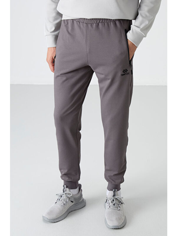 Tommylife Koyu Gri Fermuar Cepli Standart Kalıp Erkek Jogger Eşofman Altı- 84587