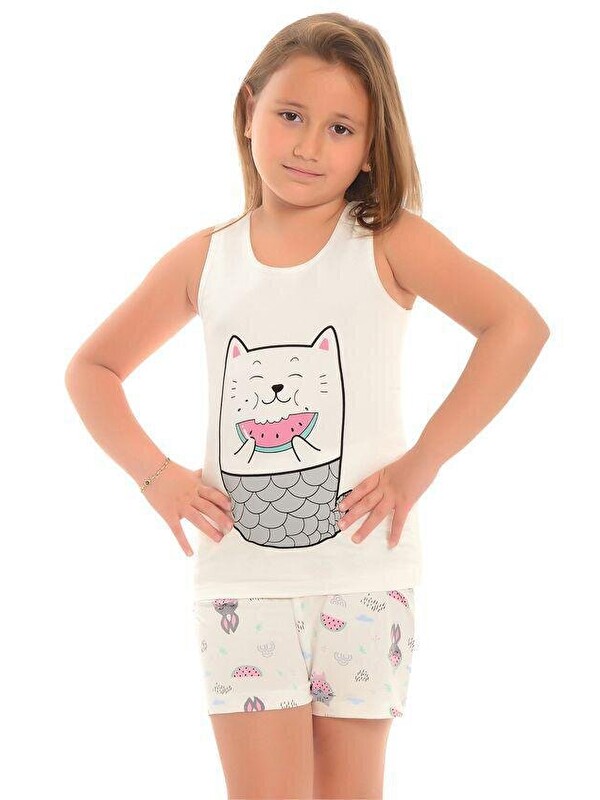 Little Frog Kids Pamuklu Kalın Askılı Desenli Şortlu Kız Çocuk Pijama Takım