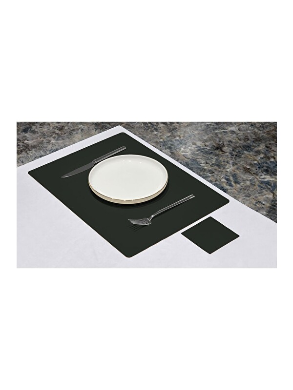 Asdiva Deri Amerikan Servis Supla Placemats Dikdörtgen model Yeşil 2 Kişilik 4 Parça