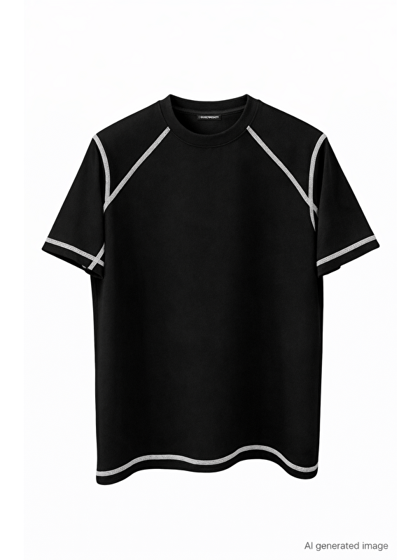 Jane's Unisex Karoyaka Dikişli Oversize T-Shirt - Siyah
