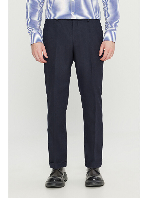 Altınyıldız Classics Erkek Lacivert Slim Fit Dar Kesim Gizli Lasiktli Yan Cepli Esnek Klasik Pantolon