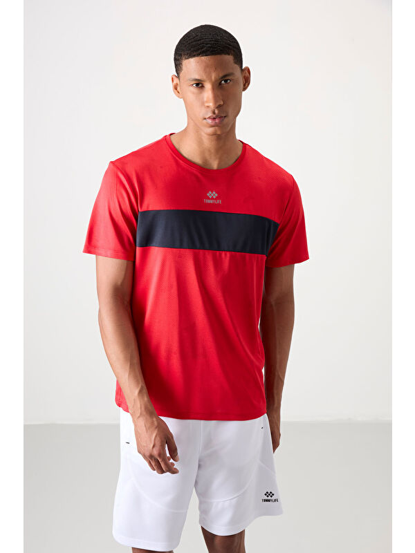 Tommylife Kırmızı Polyester Nefes Alan Jakarlı İnce Esnek Standart Fit Erkek Performans Tişört - 88398