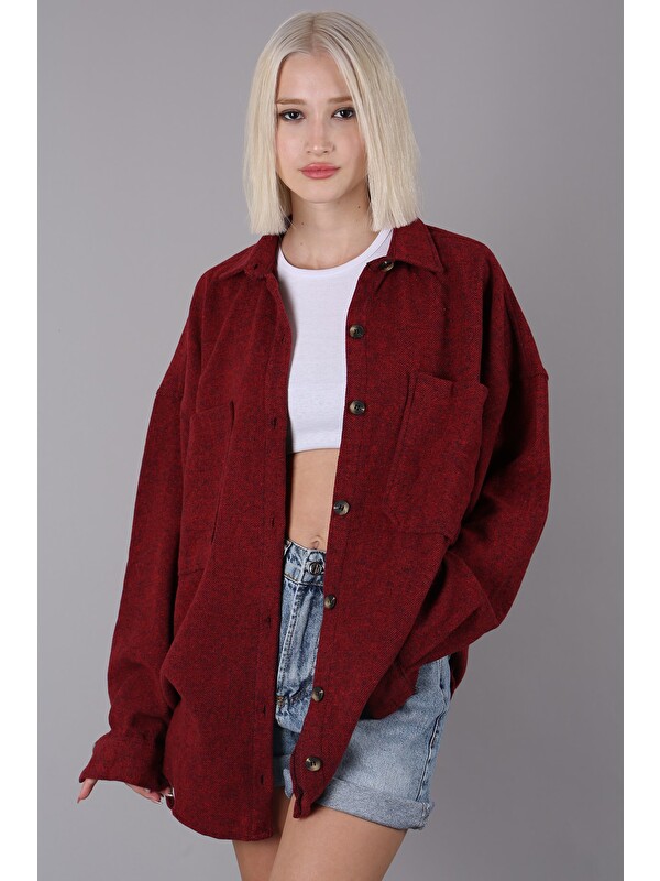 Madmext Kırmızı Oversize Gömlek
