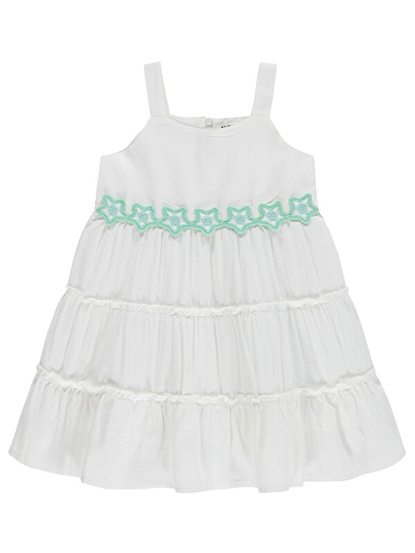 Civil Girls Çiçek Aksesuarlı 2-5 Yaş Elbise - Kırık Beyaz