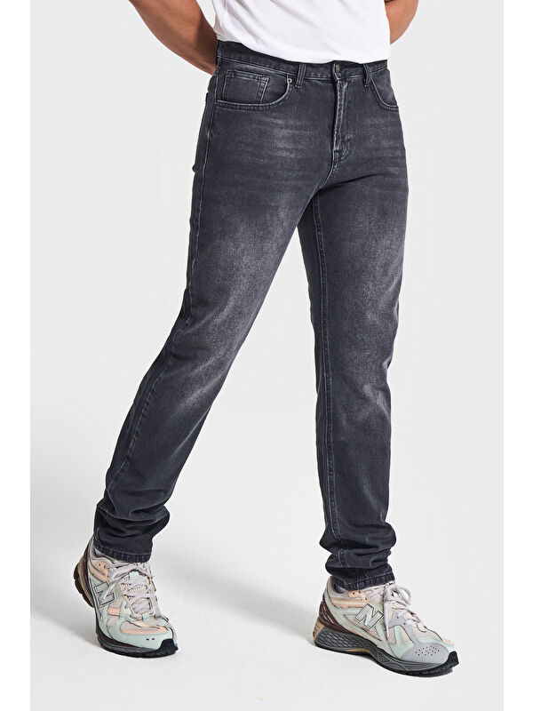 It's Basic Erkek Siyah Renk Slim Fit Elastanlı Kumaş Denim