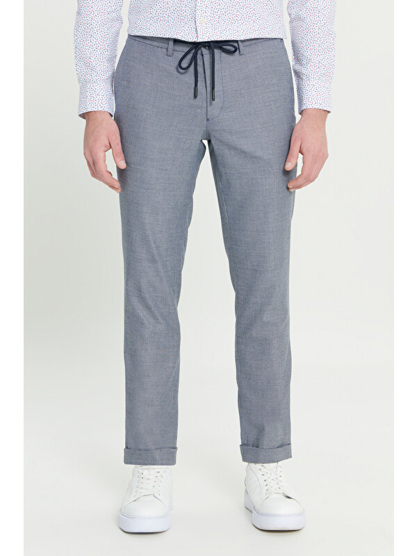 AC&Co / Altınyıldız Classics Erkek Lacivert Comfort Fit Rahat Kesim Yan Cepli Desenli Beli Lastikli Pantolon
