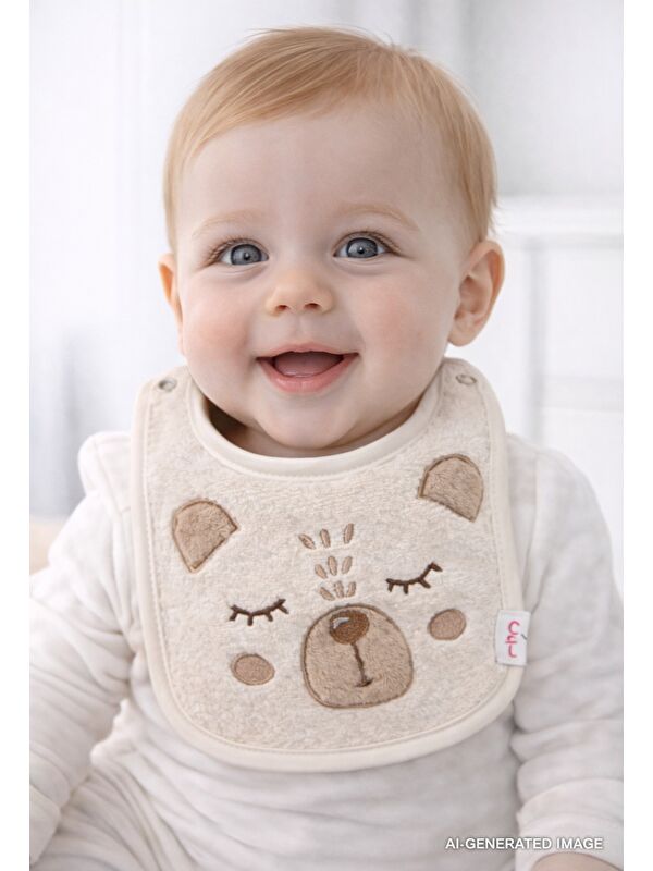 İrya Teddy %100 Pamuk Bebek Önlüğü Krem