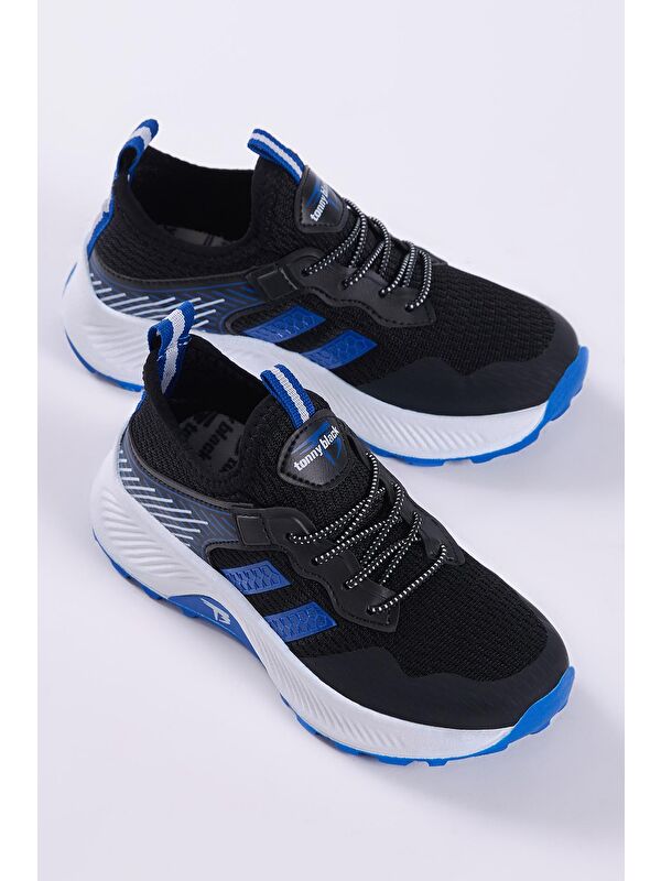 Çocuk Unisex Siyah Sax Rahat Kalıp Nefes Alabilen Kumaş Bağcıklı Sneaker - Görsel 3