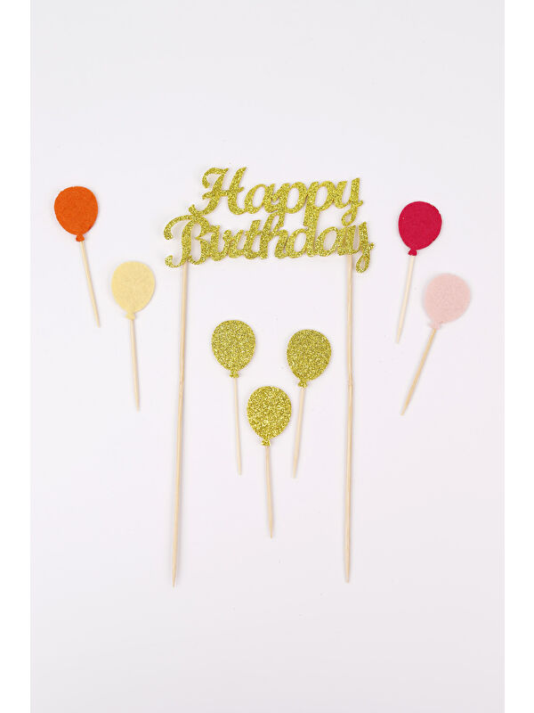 Le Mabelle Altın Happy Birthday Balon Pasta Süsü
