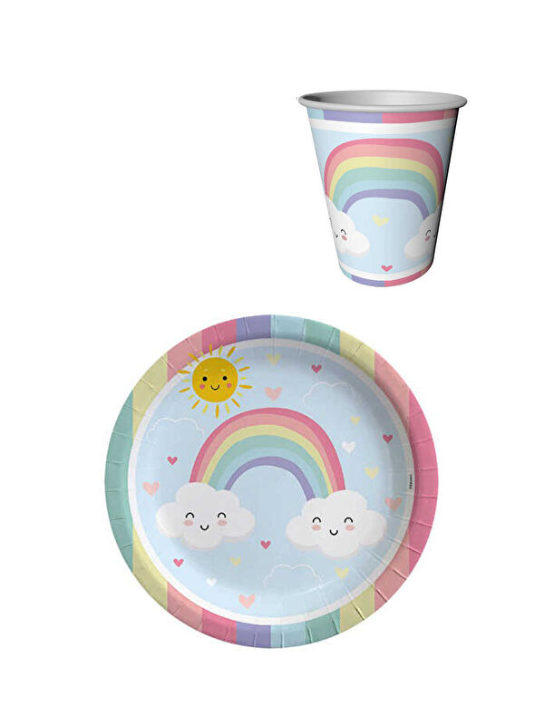 Le Mabelle Çok Renkli 8'li Karton Bardak Tabak Set