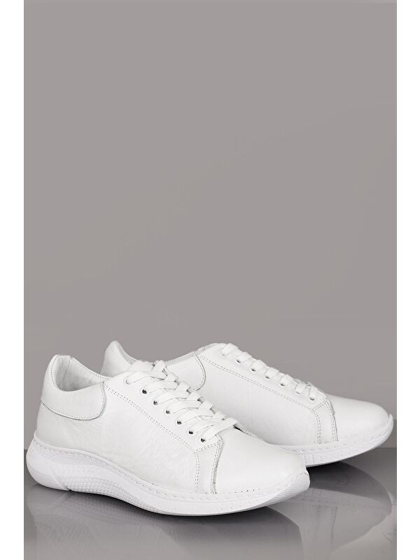 Hakiki Deri Yuvarlak Burun Dolgu Taban Bağcıklı Kadın Sneaker 42450 - Görsel 3