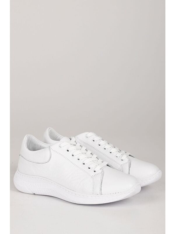 Hakiki Deri Yuvarlak Burun Dolgu Taban Bağcıklı Kadın Sneaker 42450 - Görsel 5