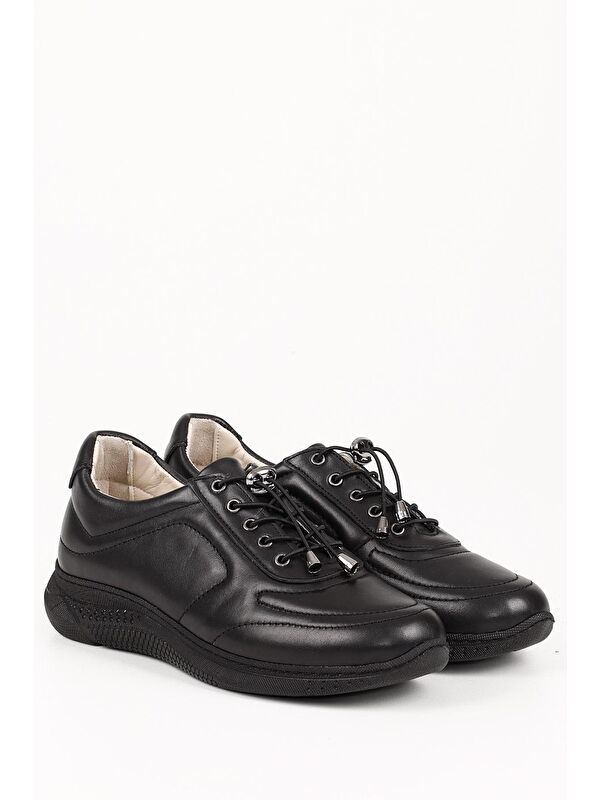 Hakiki Deri Yuvarlak Burun Dolgu Taban Bağcıklı Kadın Sneaker 42320 - Görsel 3