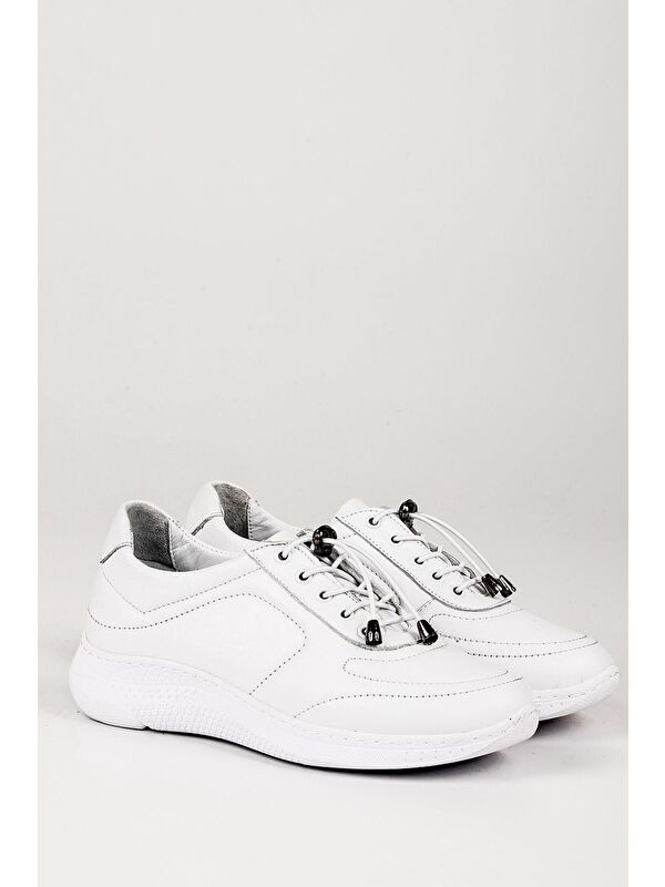 Hakiki Deri Yuvarlak Burun Dolgu Taban Bağcıklı Kadın Sneaker 42320 - Görsel 3