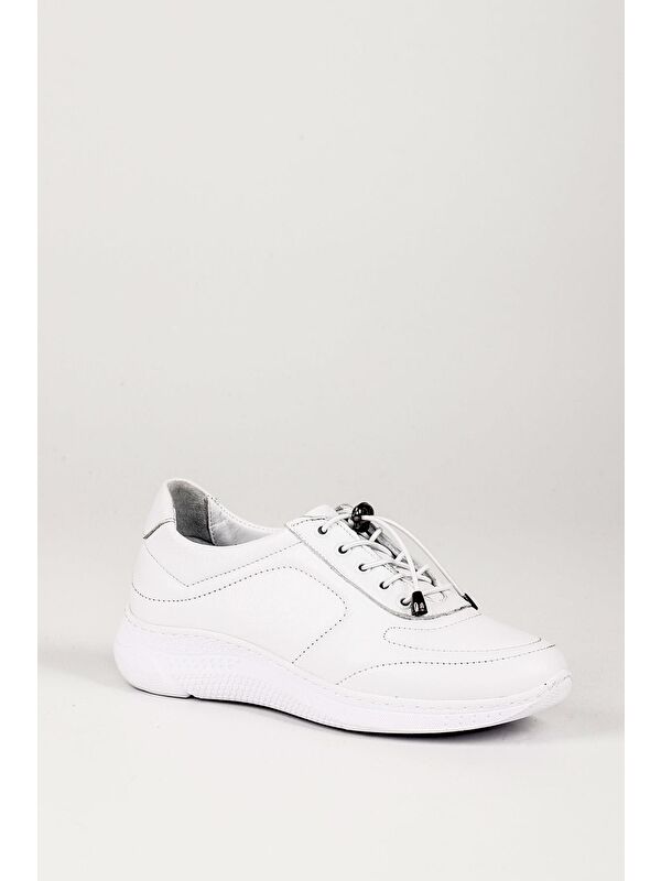 Hakiki Deri Yuvarlak Burun Dolgu Taban Bağcıklı Kadın Sneaker 42320 - Görsel 5