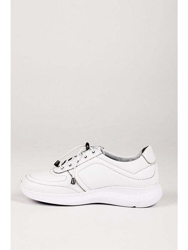 Hakiki Deri Yuvarlak Burun Dolgu Taban Bağcıklı Kadın Sneaker 42320 - Görsel 6