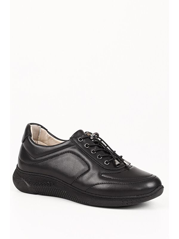 Hakiki Deri Yuvarlak Burun Dolgu Taban Bağcıklı Kadın Sneaker 42320 - Görsel 6