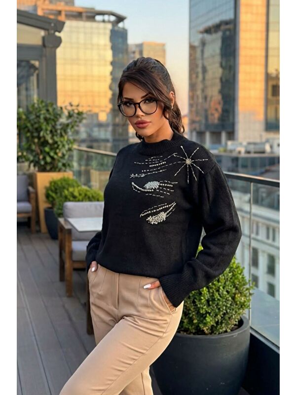 She Wears Boncuk İşlemeli Yarım Balıkçı Yaka Triko Kazak E-184