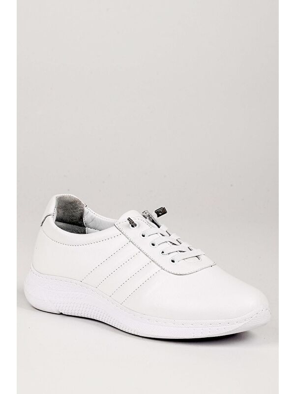 Hakiki Deri Yuvarlak Burun Dolgu Taban Bağcıklı Kadın Sneaker 42215 - Görsel 5