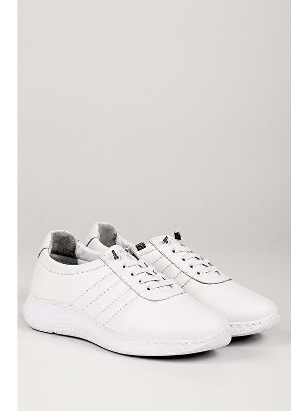 Hakiki Deri Yuvarlak Burun Dolgu Taban Bağcıklı Kadın Sneaker 42215 - Görsel 6