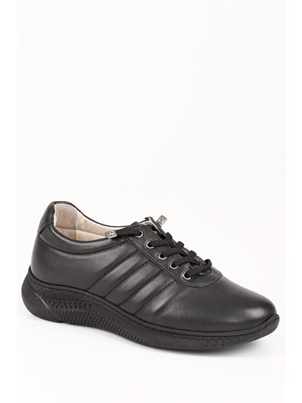 Hakiki Deri Yuvarlak Burun Dolgu Taban Bağcıklı Kadın Sneaker 42215 - Görsel 6