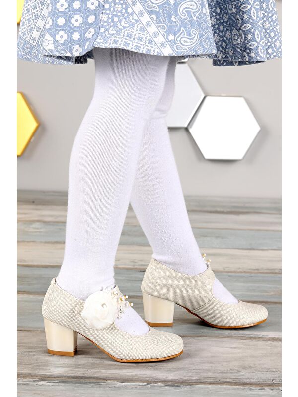 Angelina Kum Simli Günlük Kız Çocuk 4 Cm Topuklu Abiye Ayakkabı - Görsel 3