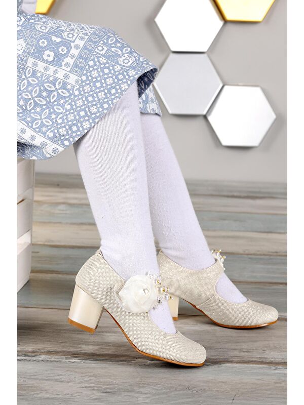 Angelina Kum Simli Günlük Kız Çocuk 4 Cm Topuklu Abiye Ayakkabı - Görsel 4