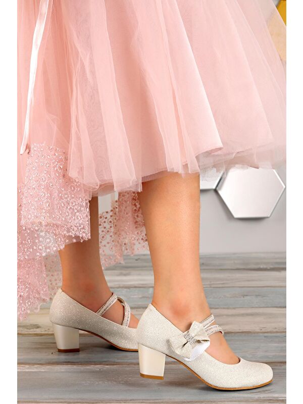 Aisha Kum Simli Günlük Kız Çocuk 4 Cm Topuklu Abiye Ayakkabı - Görsel 3