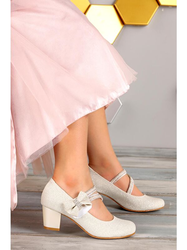 Aisha Kum Simli Günlük Kız Çocuk 4 Cm Topuklu Abiye Ayakkabı - Görsel 4