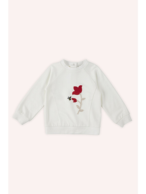 Panço Kız Bebek Nakış Detaylı Ekru Sweatshirt
