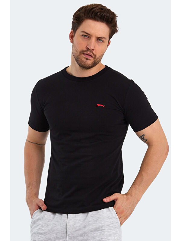 SLAZENGER PANCO Erkek Kısa Kol %100 Pamuk Tişört Siyah