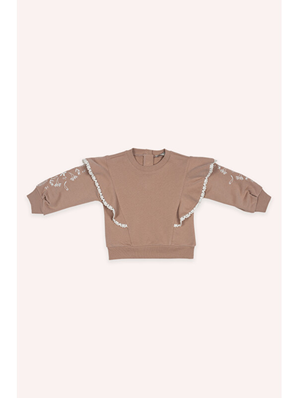 Panço Kız Bebek Nakışlı Gül Sweatshirt