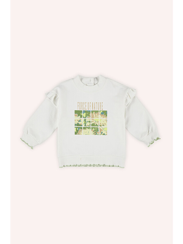 Panço Kız Bebek Baskılı Beyaz Sweatshirt
