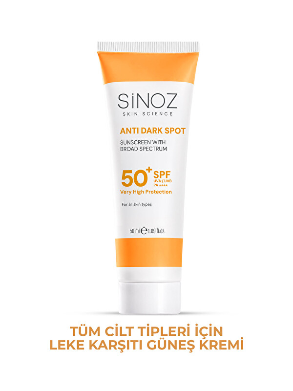 Sinoz Spf 50 Leke Karşıtı Yüksek Koruyucu Yüz Güneş Kremi 50 ml Normal Ve Kuru Ciltler İçin
