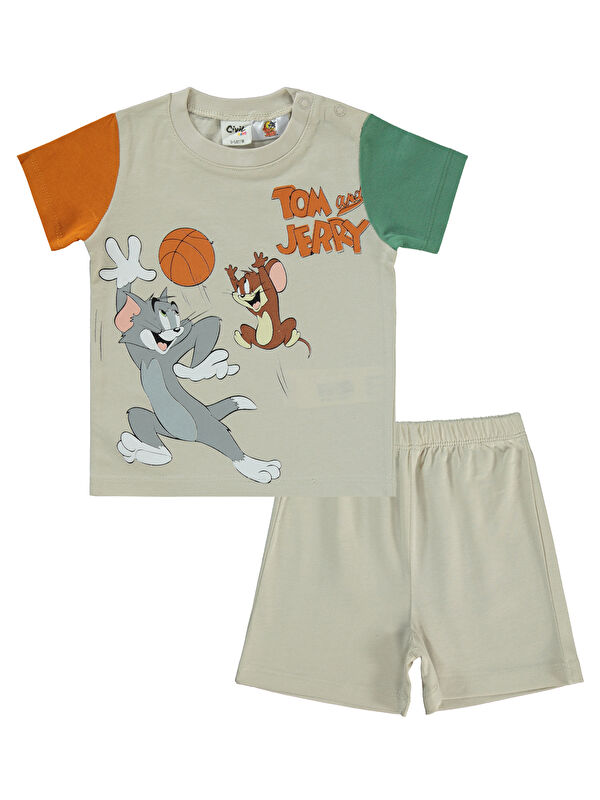 Civil Tom and Jerry Erkek Bebek Şortlu Takım 6-18 Ay Taş Rengi