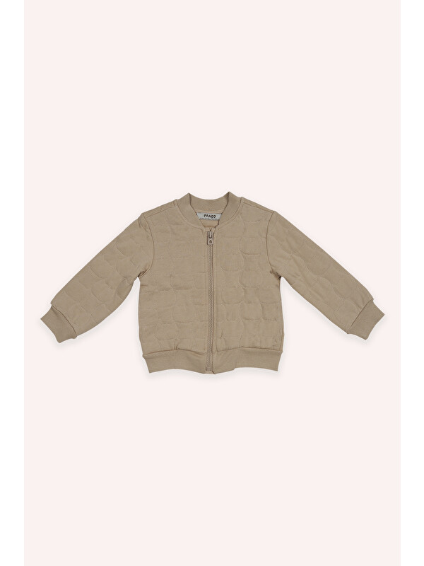 Panço Kız Bebek Kedi Kapitoneli Fermuarlı Bej Sweatshirt
