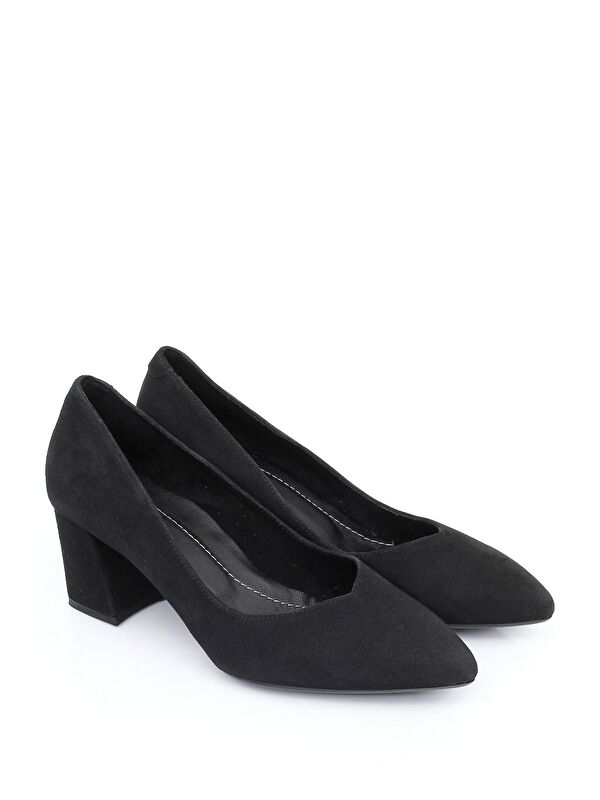 SİYAH Hakiki Deri Sivri Burun Orta Kalın Topuklu Kadın Ayakkabı 24170 - Görsel 3