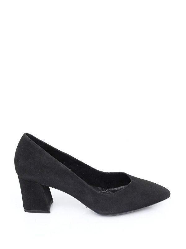 SİYAH Hakiki Deri Sivri Burun Orta Kalın Topuklu Kadın Ayakkabı 24170 - Görsel 5