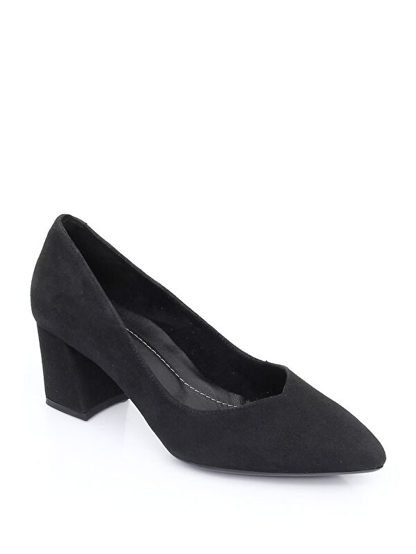 SİYAH Hakiki Deri Sivri Burun Orta Kalın Topuklu Kadın Ayakkabı 24170 - Görsel 6