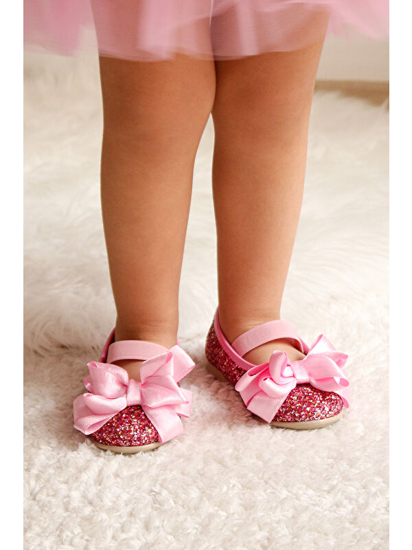 Pembe Fiyonklu Simli Kız Çocuk Ayakkabı - Görsel 2