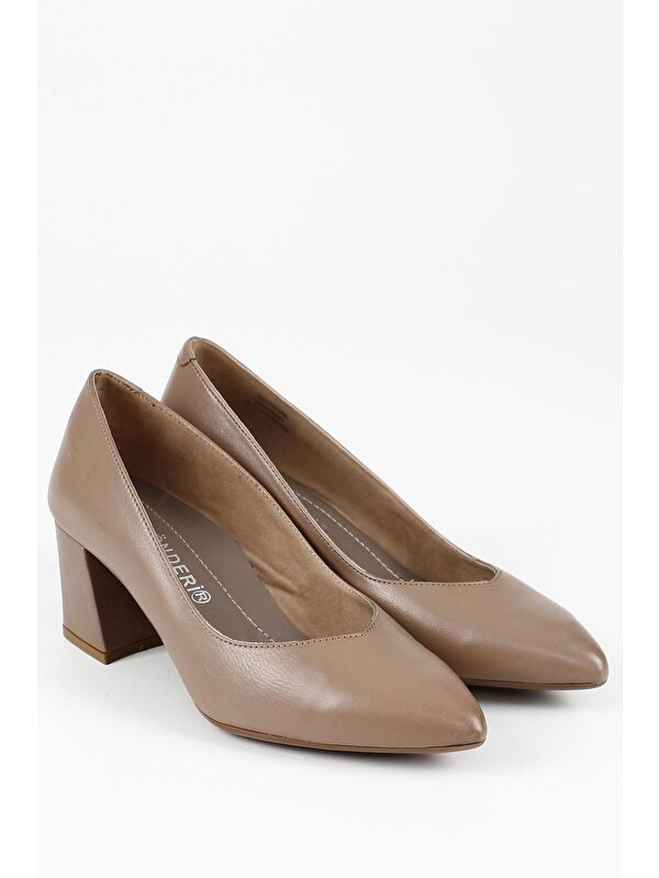 VİZON Hakiki Deri Sivri Burun Orta Kalın Topuklu Kadın Ayakkabı 24170 - Görsel 5