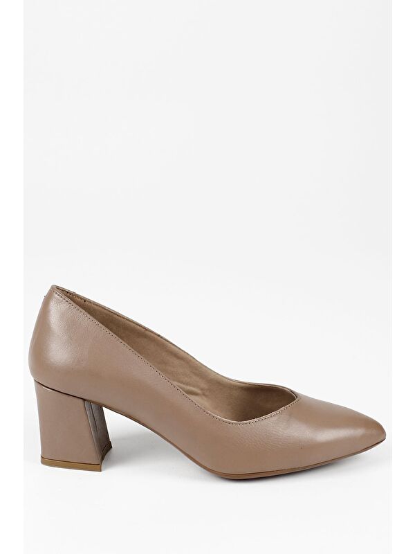 VİZON Hakiki Deri Sivri Burun Orta Kalın Topuklu Kadın Ayakkabı 24170 - Görsel 6