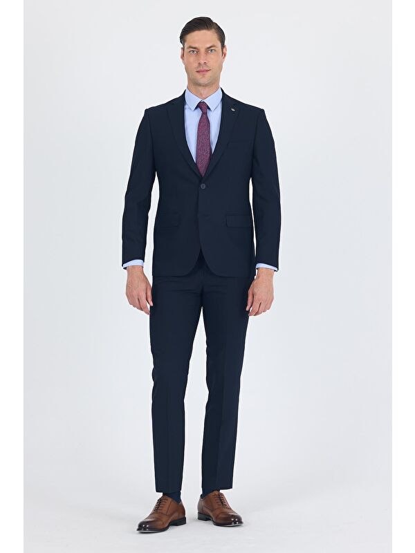 İMZA Lacivert Düz Gabardin Mono Yaka 2 Düğme 6 Drop Comfort Fit Basic Takım Elbise 1001250010_206