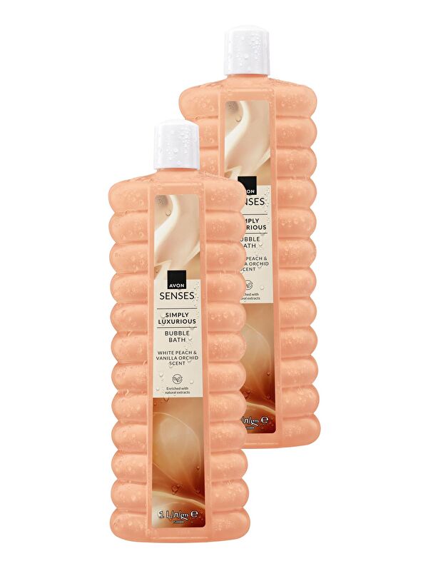 AVON Simply Luxurious Beyaz Şeftali ve Vanilya Kokulu Banyo Köpüğü 1 Lt. İkili Set