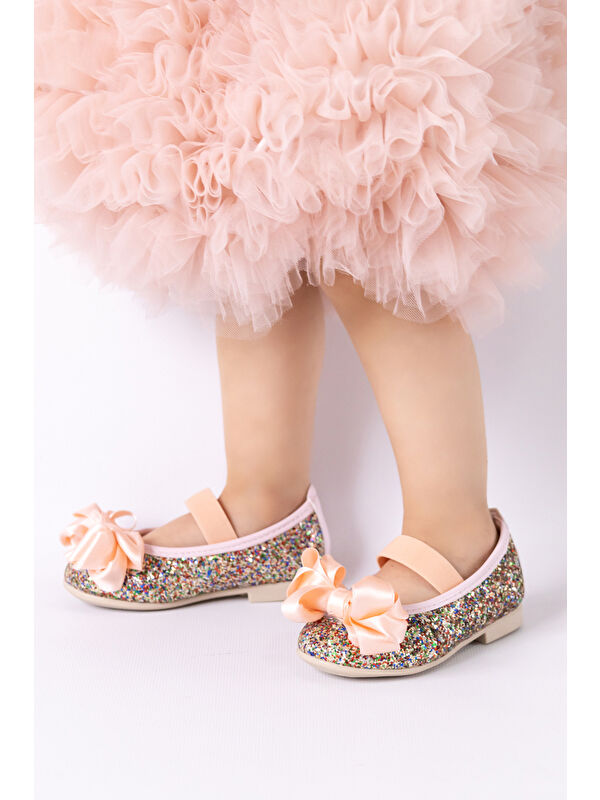 Yavruağzı Fiyonklu Simli Kız Çocuk Ayakkabı - Görsel 2