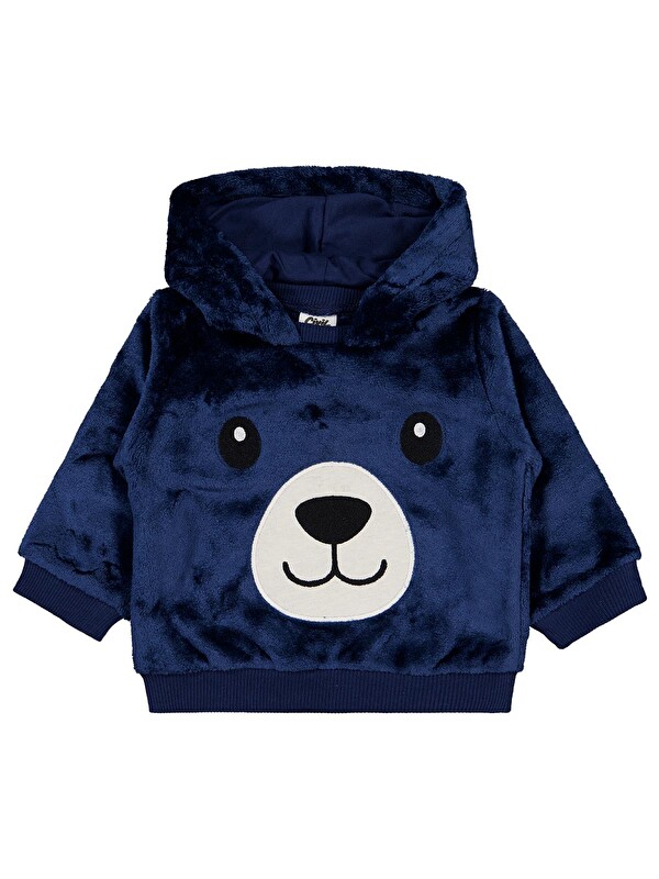 Civil Baby Ayıcık Nakış ve Kulaklı 6-18 Ay Sweatshirt - Lacivert
